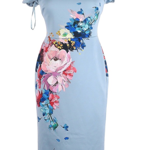 Ted Baker London Hailly bardot dress in raspberry ripple print,size:2,bodycon - Picture 10 of 15